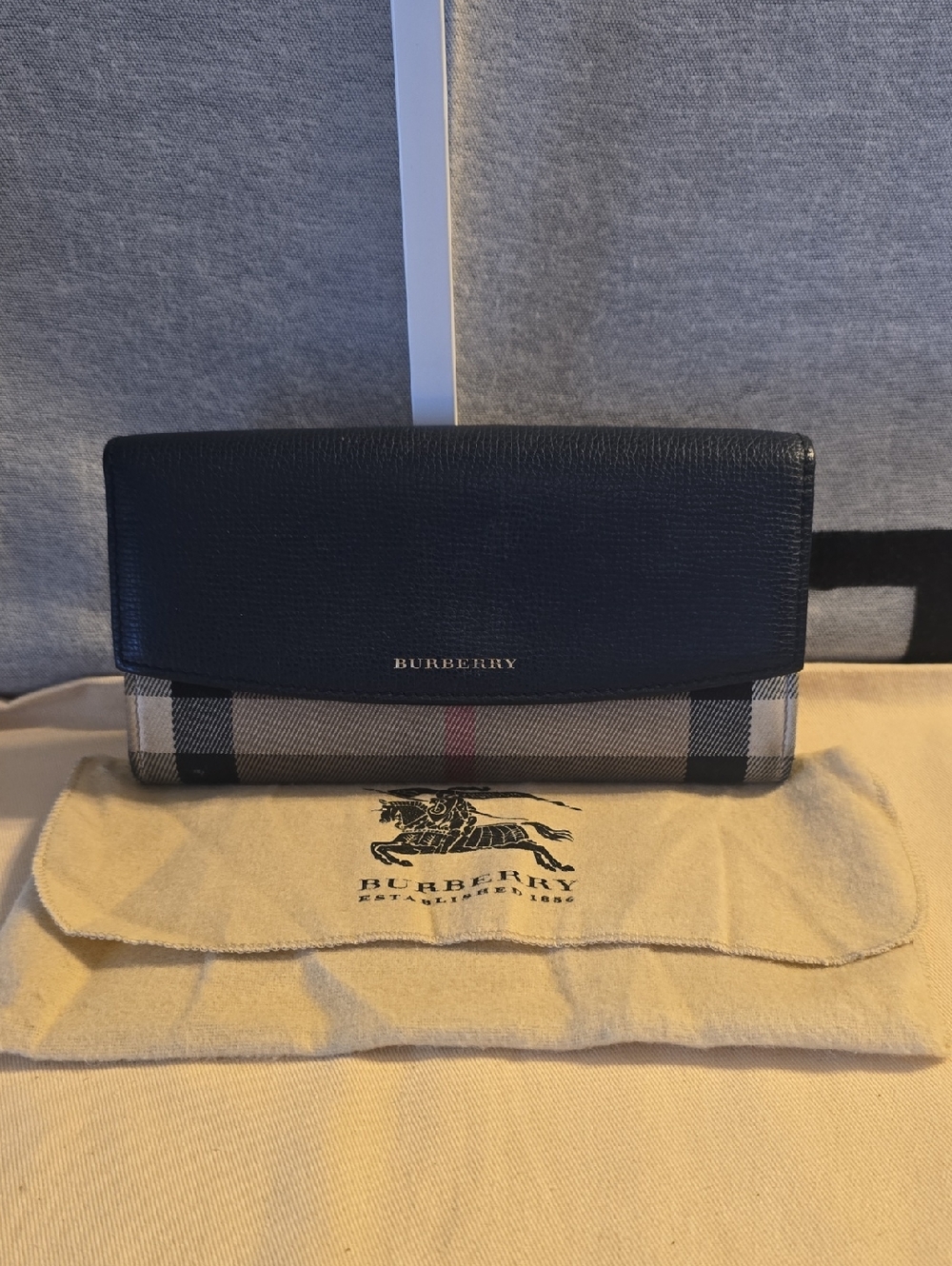 Burberry Navy Leather & Beige Check Wallet